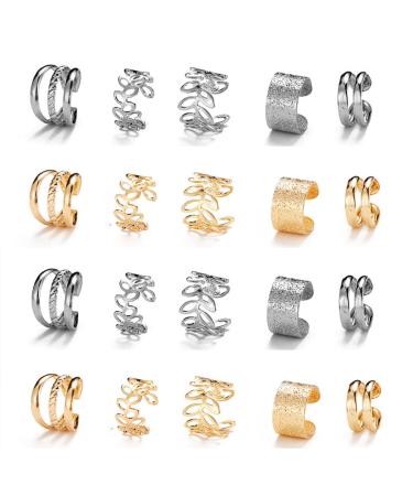 20 Pcs Gold Silveer Hair Braids Dreadlock  Non-Piercing Ear Clip Beard Beads Cuffs Clip Hair for Women Men Hair Accessories Styling Jewelry Tools