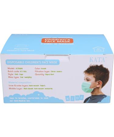 Kata 3-Ply Pleated Disposable Children's Face Masks - Green One Size Box of 50 - International Shipping Available - Buy Online on SooperMarket.com