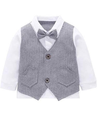 AmzBarley Baby Boys Gentleman Suit | Long/Short Sleeve Shirt Pants Vest Bowtie Tuxedo Romper | Grey | 1-2 Years - Buy Online on SooperMarket.com