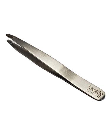 Professional Round Blunt Tip Eyebrow Tweezers (4.0 Inches  Satin Finish) 4.0 Inch Satin Finish