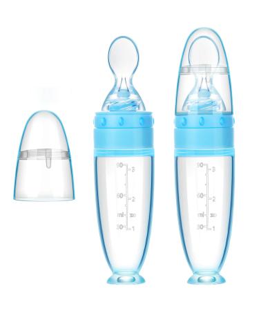 2 Pieces Silicone Baby Spoons Baby Feeding Spoon with Standing Base for Infant 0-24 Months Dispensing and Feeding (Blue)