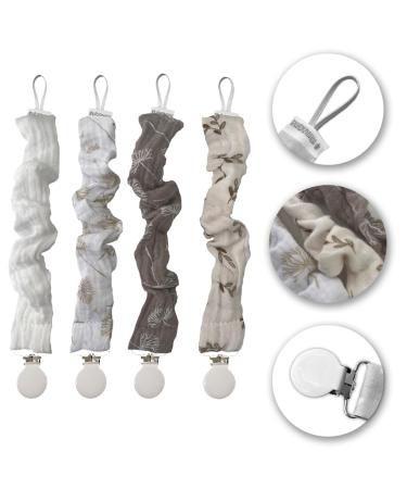 Mimuselina 4-Pack Pacifier Chain with Metal Clip for Babies - Fabric Pacifier Strap & Clip (Neutro) | International Shipping Available - Buy Online on SooperMarket.com