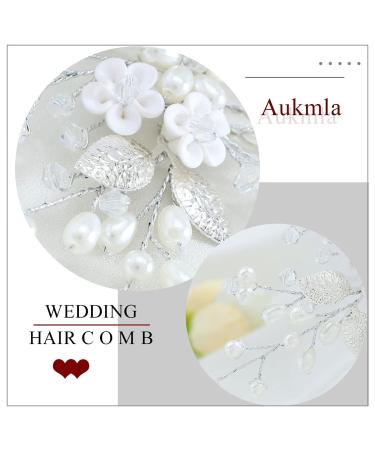 Aukmla Silver Pearl Flower Bride Wedding Hair Comb - Bridal Leaf Headpiece for Women & Girls - Buy Online on SooperMarket.com