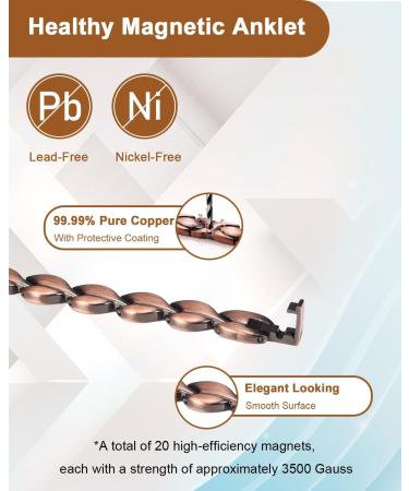 EnerCoppeX Copper Ankle Bracelet for Women Magnetic Pure Solid 99.99% Copper Lymph Detox Anklet 3500 Gauss Effective Magnet (CAC-0095Q) - Buy Online on SooperMarket.com