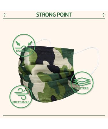 50 Pack Adult Disposable Face Masks - Soft 3-Ply Bulk Pack with Elastic Ear Loops - Mix Camo Colors - Ideal for Home, Office, School, Outdoors - Buy Online on SooperMarket.com