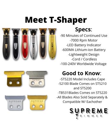 SUPREME TRIMMER ST5200 - Professional Barber Hair Trimmer Cordless Clipper Liner Beard Trimmer - Chrome Gold T-Shaper Li (Extra Blade Included) - Buy Online on SooperMarket.com