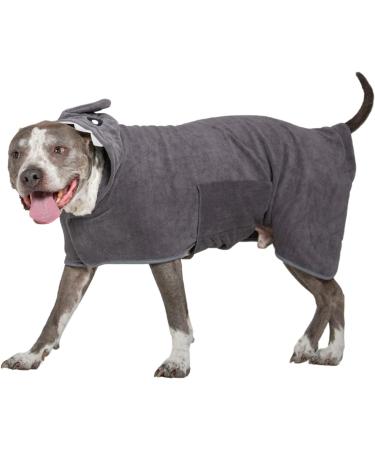 BoxDog Wearable Microfiber Dog Towel with Shark Hoodie | Soft Dog Bathrobe (Large Grey Shark) - Buy Online on SooperMarket.com