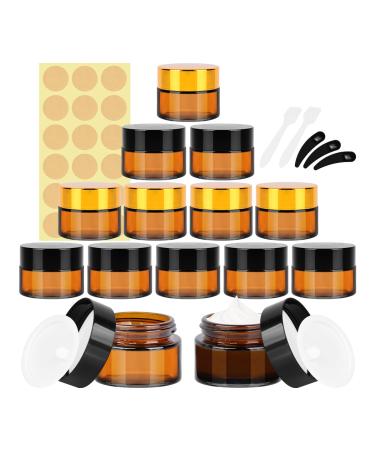 BELICOO 12 Pack Amber Glass Jars 15ml 20ml Empty Cosmetic Jars with Lids - Small Sample Pots Containers for Powder Face Creams Candle Lotion and Makeup