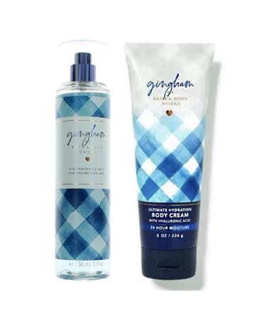 Bath and Body Works Gingham 8 Ounce Ultra Shea Body and 8 Ounce Fine Fragrance Mist Duo Bundle