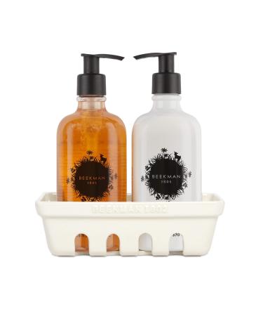 Beekman 1802 Hand Care Ceramic Caddy Set - 12.5 oz Each - Goat Milk-Based Hand Wash & Lotion for Dry Hands - Cruelty Free Honeyed Grapefruit