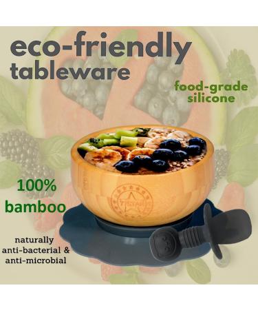 77 Star Bamboo Baby Weaning Set - Suction Bowl, Plate, Spoon & Fork | Non-Slip Baby Feeding Set with Detachable Suction Base | Grey Color - Buy Online on SooperMarket.com