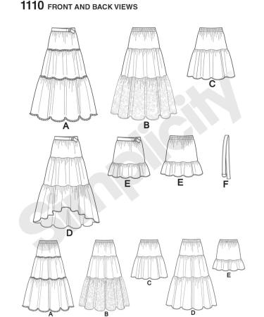 Simplicity 1110 Tiered Skirt Sewing Pattern for Women - Sizes XXS-XXL - Buy Online on SooperMarket.com