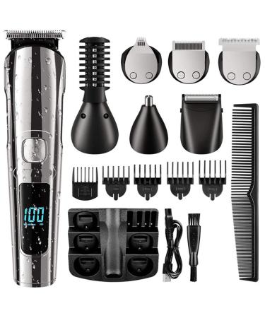 Dawafit Men's Beard Trimmer Cordless Hair Clipper Waterproof Body Nose Ear Cutting Shaver USB Rechargeable LED Display