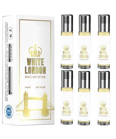 BlueQueen White London Roll On Perfume The Original Pheromone Infused Essential Oil Perfume Cologne - Unisex For Men and Women - 8Ml Pack of 6