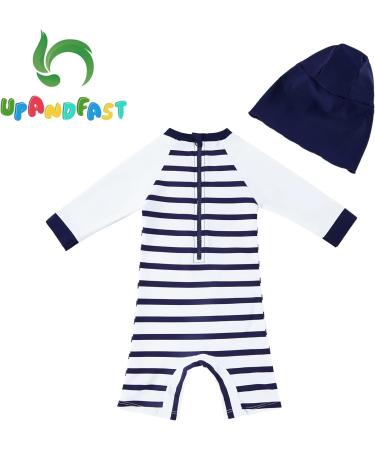 UPF 50+ Baby Boy Swimwear Set with Sun Hat | Navy Stripe | 6-9 Months - Buy Online on SooperMarket.com