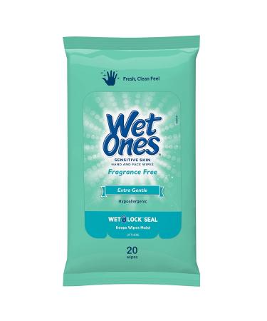 Wet Ones Wipes for Hands & Face, 20 Count Travel Pack (Pack of 5) 100 Wipes Total (Sensitive)