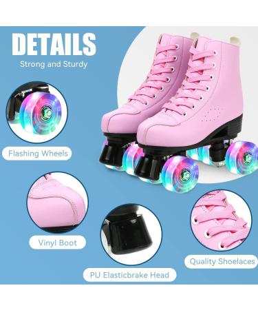 Women's High-top PU Leather Roller Skates - Pink Flash, Size 37 US 6 - Buy Online on SooperMarket.com