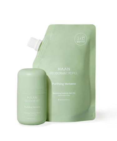 HAAN Natural Deodorant for Women and Men (1.4 Fl. Oz.) + Refill Purifying Verbena (4 Fl. Oz.) with 24 Hour Odor Protection | Vegan Deodorant Balance Your Skin's | Aluminium Free Paraben Free