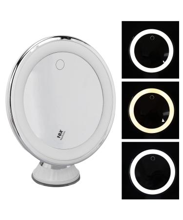 Suction Cup Makeup Mirror with LED Lighted 10x Magnification  Portable Magnifying Mirror for Home  Bathroom Vanity  and Travel