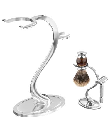 Linkidea Razor Holder Stand Stainless Steel Shaving Brush Holder with Non-Slip Base Safety Shaver Kit Organizer for Shower Room Bathroom Compatible with Vikings Blade the Chieftain (Chrome)