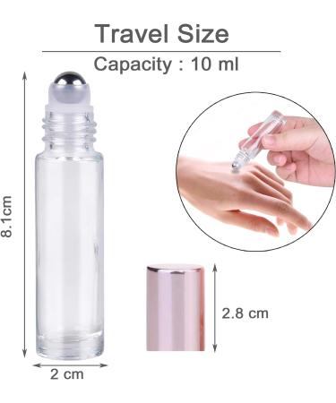 Alledomain 10Pcs 10ml Essential Oil Roller Bottles Refillable Transparent Glass Roll on Bottles Clear Roll Bottles with Stainless Steel Balls & Rose Gold Cap Include 12 Labels Dropper & Opener Color 3 - Buy Online on SooperMarket.com