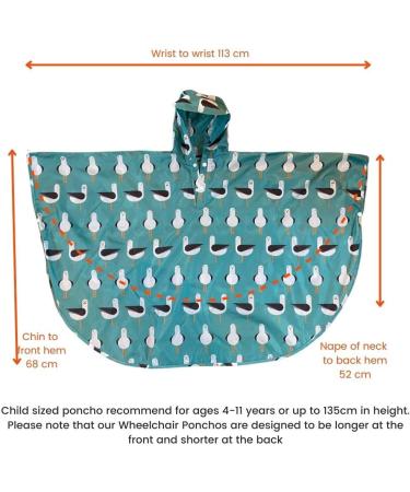 BundleBean Kids Wheelchair Poncho | Waterproof Rain Poncho for Ages 4-11 Years | Universal Fit with Peaked Hood | Seagulls Design - Buy Online on SooperMarket.com
