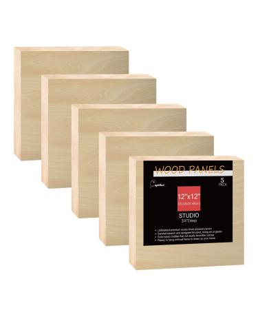 Unfinished Birch Wood Boards Canvas for Painting 5 Packs 3/4 Deep Cupohus 12 x 12 Wooden Cradled Panels for Pouring Art Crfats Paints and More 12 x 12