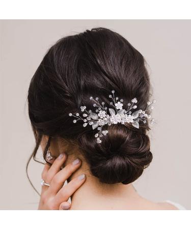 Aukmla Silver Pearl Flower Bride Wedding Hair Comb - Bridal Leaf Headpiece for Women & Girls - Buy Online on SooperMarket.com