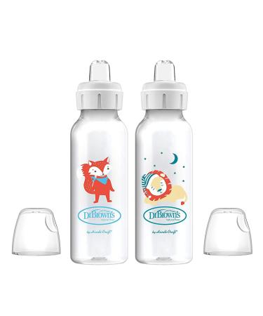 Dr. Brown s  Milestones  Narrow Sippy Bottle  100% Silicone Soft Sippy Spout  8oz/250mL  Fox & Lion  6m+ Fox + Lion