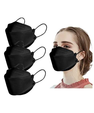 50Pcs 4-Ply KF94 Black Face Masks Breathable 3D Design Protective Face Filter, No Pain Earloop