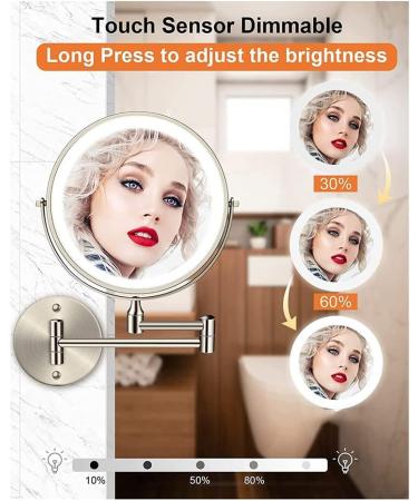 Wresetly 8In Chargeable Vanity/Bathroom Double Side Mirror 1X/10X Enlarge LED&3Color Temp Touch Screen 360 Rotat C - Buy Online on SooperMarket.com