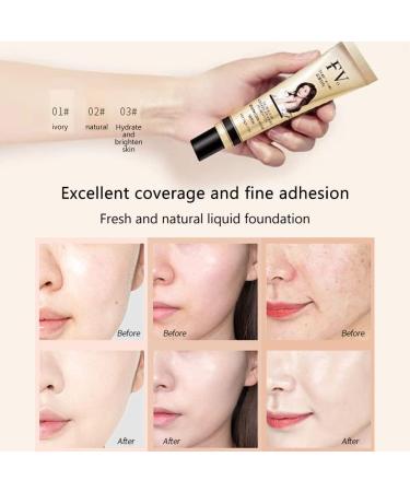 BTSEURY Full Coverage Liquid Foundation 30g - Ivory | Waterproof & Long Lasting Makeup Base Cream - Buy Online on SooperMarket.com