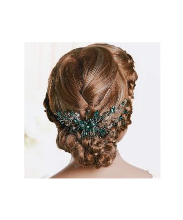 IYOU Princess Green Crystal Hair Comb Bridal Wedding Headpiece Accessories for Girls and Women silver
