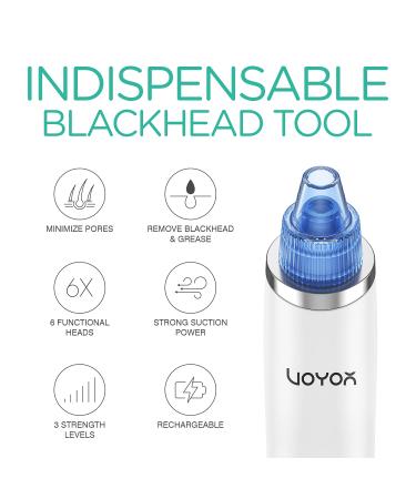 VOYOR Blackhead Remover Pore Vacuum - Electric Face Cleaner with 6 Suction Heads for Acne and Whitehead Removal - Buy Online on SooperMarket.com