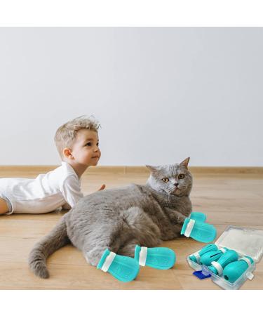 LLMSIX 4PCS Cat Anti-Scratch Boots - Adjustable Silicone Paw Protector Shoes for Home Pet Shower and Nail Trimming (Blue) - Buy Online on SooperMarket.com