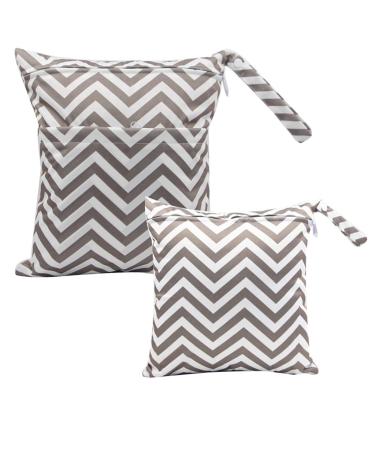 Egurs diaper bag for on the go Wetbag 1 piece large + 1 piece medium gray-white stripes