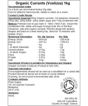 Organic Currants - 1kg - Vostizza - Baked Goods - Sundried - Buy Online on SooperMarket.com