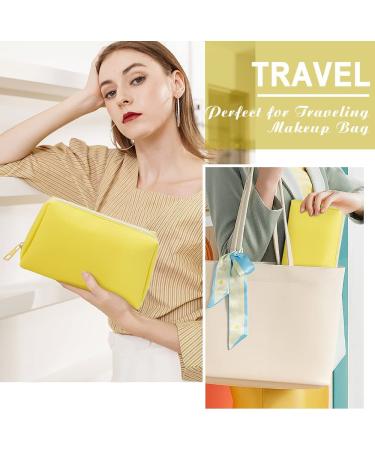 Small Waterproof PU Leather Makeup Bag for Purse - Yellow Cosmetic Pouch with Zipper for Women and Girls - Buy Online on SooperMarket.com