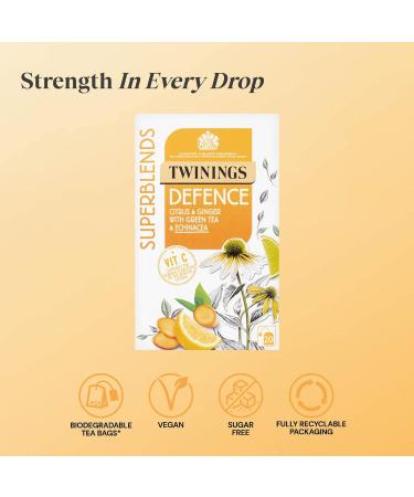 Twinings Superblends Defence Tea - Citrus & Ginger Green Tea with Echinacea & Vitamin C - 80 Biodegradable Tea Bags - Buy Online on SooperMarket.com