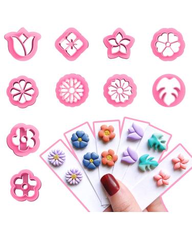 Keoker Floral Clay Earrings Cutters - 10 Shapes Flower Studs for Jewelry Making  Small Spring Clay Cutters for Earrings  Perfect for Polymer Clay Earring Lovers Floral studs clay cutters