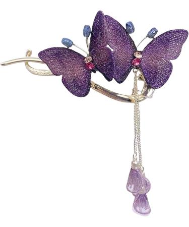 Lesunbak Butterflies Tassel Grab Clip - Elegant Hairpin & Clip For Women Rhinestone Tassel Hair Chain Chic Hair Accessories Nonslip Grip Embellished With Rhinestones For Daily Use Purple - Buy Online on SooperMarket.com