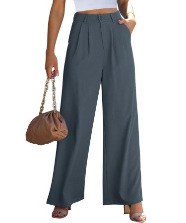 Vetinee Wide Leg Casual Dress Pants for Womens High Waisted Work Pants with Pockets Trousers for Business Office S Folkstone Gray