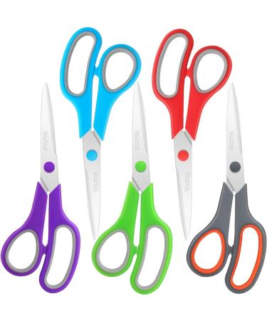 Scissors Bulk Set of 5-Pack Niutop 8" Multipurpose Sharp Sewing Craft Fabric Scissors for Office Home High/Middle School Student Office Teacher Art Supplies Soft Comfort-Grip Right/Left Handles 5 Packs