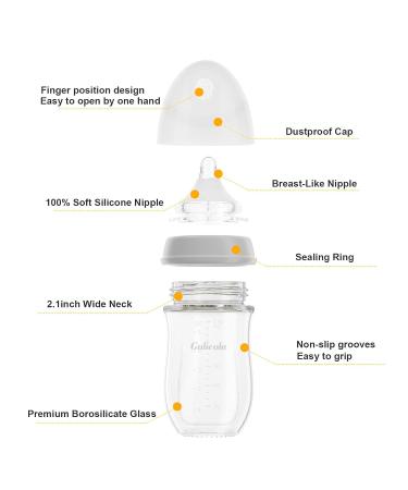 Gulicola Natural Glass Baby Bottle 5oz 2-Pack Medium Flow Anti-Colic for Breastfed Babies 3 Months+ - Grey White - Buy Online on SooperMarket.com