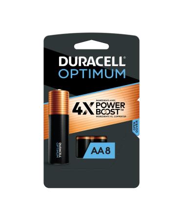 Duracell Optimum AA Batteries with Power Boost Ingredients 8 Count Pack Double A Battery with Long-lasting Power All-Purpose Alkaline AA Battery for Household and Office Devices 8 Count (Pack of 1)