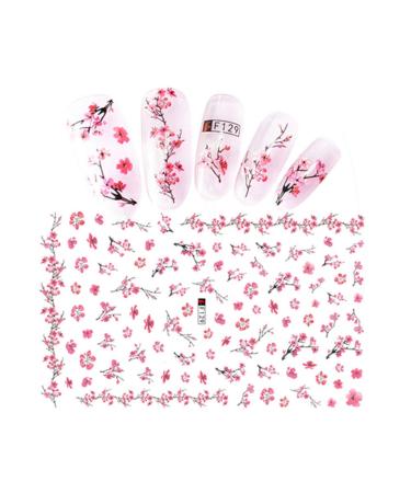 Flowers Nail Water Stickers Decals Pink Cherry Blossoms Tree with Leaves Nail Art Sliders Summer for Nail Art Decoration