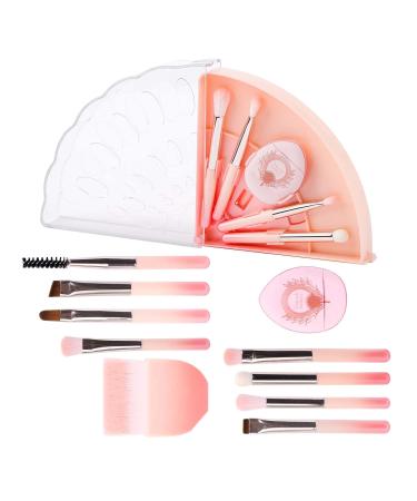 Travel Makeup Brush Set - 10 Mini Brushes with Case | Foundation Blending Eyeshadow & Blush | Perfect Makeup Gift (Pink - Buy Online on SooperMarket.com