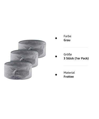 Queta Adjustable Hair Band for Makeup - Terry Cloth Cosmetic Headband Set (3pcs) - Gray - Hair Protection with Velcro Fastener - Buy Online on SooperMarket.com
