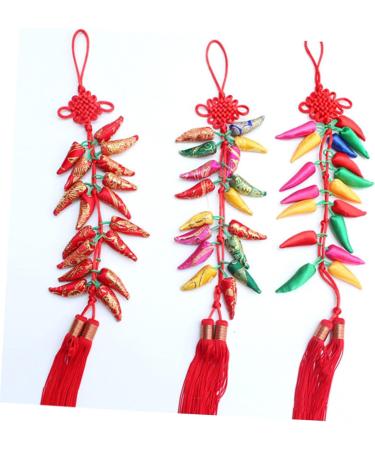 PRETYZOOM Colorful Decor Chinese New Year Chili Pendant Home Decor Red Decor Wedding Celebration Decor Tassel Fake Chili Red 50x8x1cm - Buy Online on SooperMarket.com