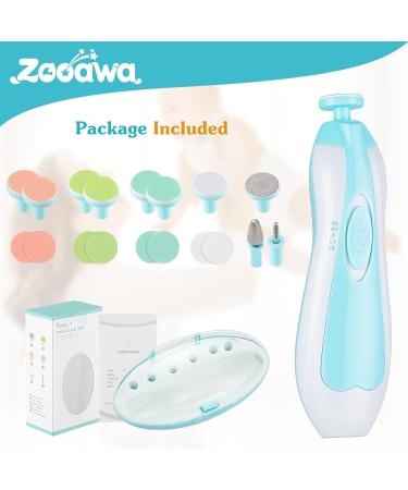 Zooawa Baby Nail Clipper 20 in 1 Electric Trimmer Kit for Newborns, Infants, Toddlers and Adults - Nail File with 12 Replacement Pads - Blue - Buy Online on SooperMarket.com